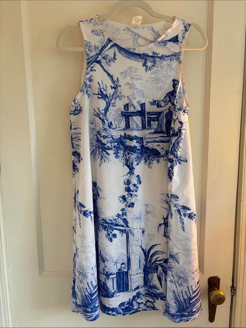 Blue & White Toile A-Line Sleeveless Dress